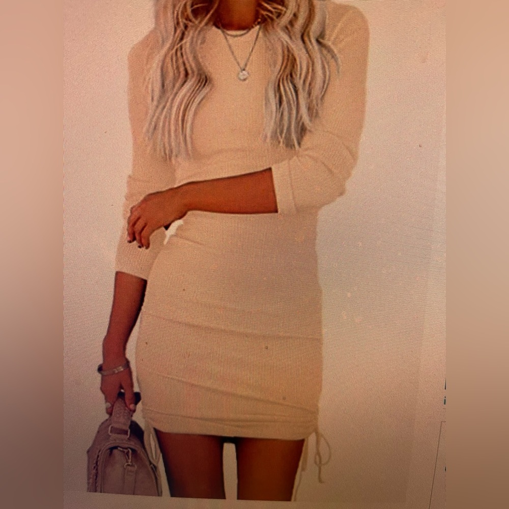 Cream long sleeve tie dress